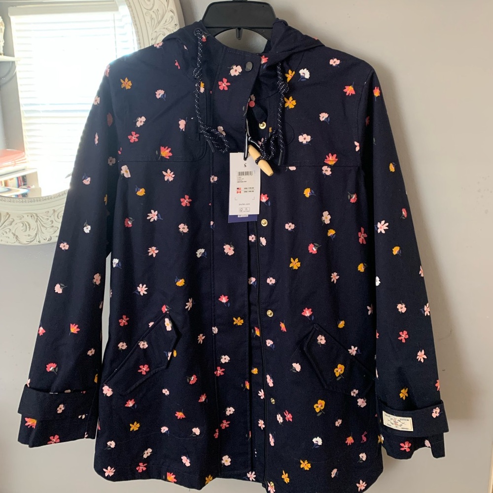 Joules Navy Ditsy Floral Hooded Rain Jacket
